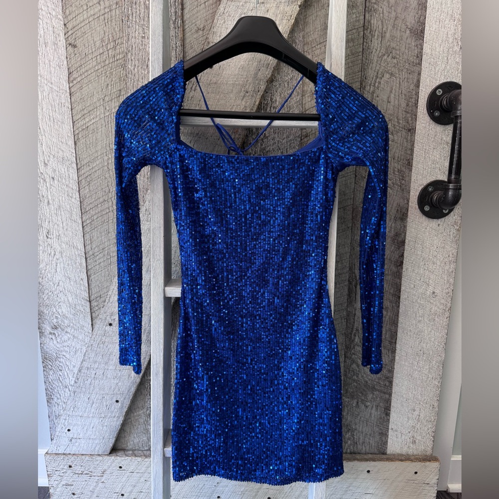 Lucy in the Sky - Sequin Long Sleeve Dress in Blue ***NEW***